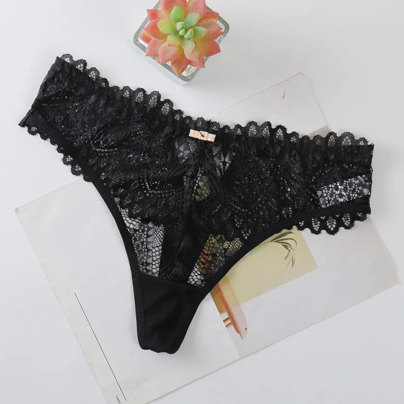 2 Pieces Women's Sleepshirts Lace Lingerie Set Semi-transparent V-Neck Thong Underwear for Women Exquisite Tulle Nightgown Set