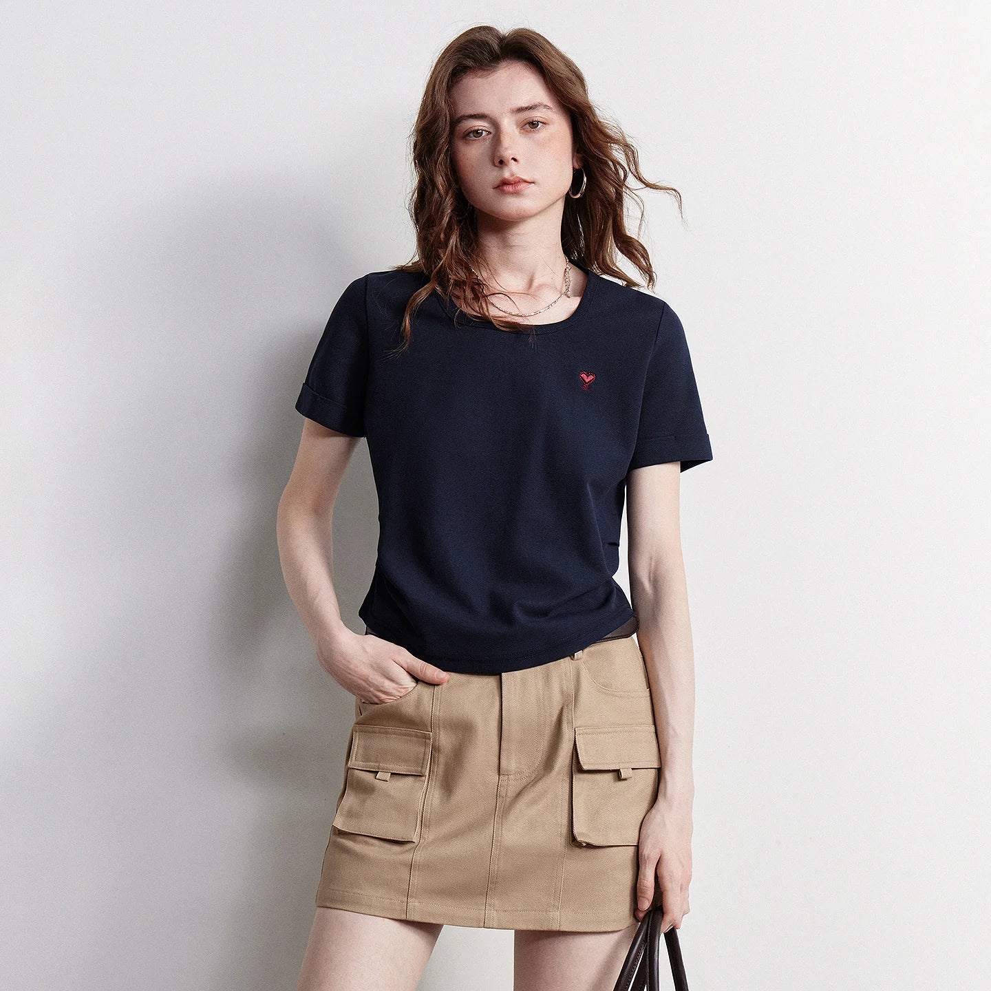TOYOUTH Women T-shirt 2026 Summer New Breathable Bead Floor Short Fit Waist Cinched Square Neck American Top