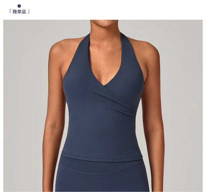Halter Vest Gym Vest Woman Backless Tank Tops Push Up Sport Vest Running Outdoor Recreation Vest Workout Elastic Tops Activewear
