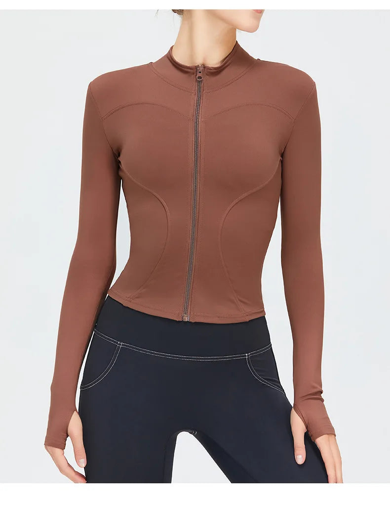 Zipper Long Sleeve Sports Jacket Women Fitness Yoga Shirt Gym Top Activewear Running Coats Push Up Workout Clothes Woman Jacket