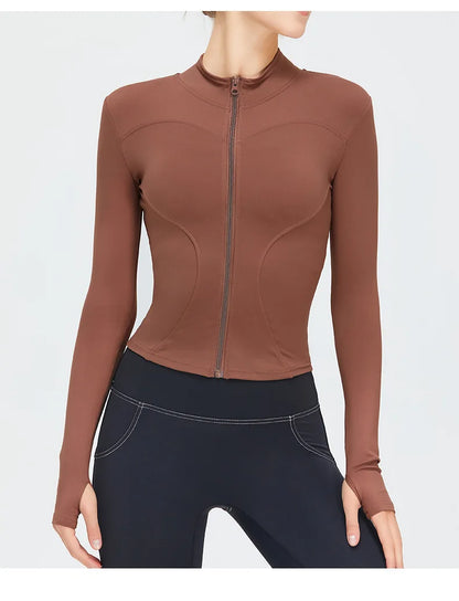 Zipper Long Sleeve Sports Jacket Women Fitness Yoga Shirt Gym Top Activewear Running Coats Push Up Workout Clothes Woman Jacket