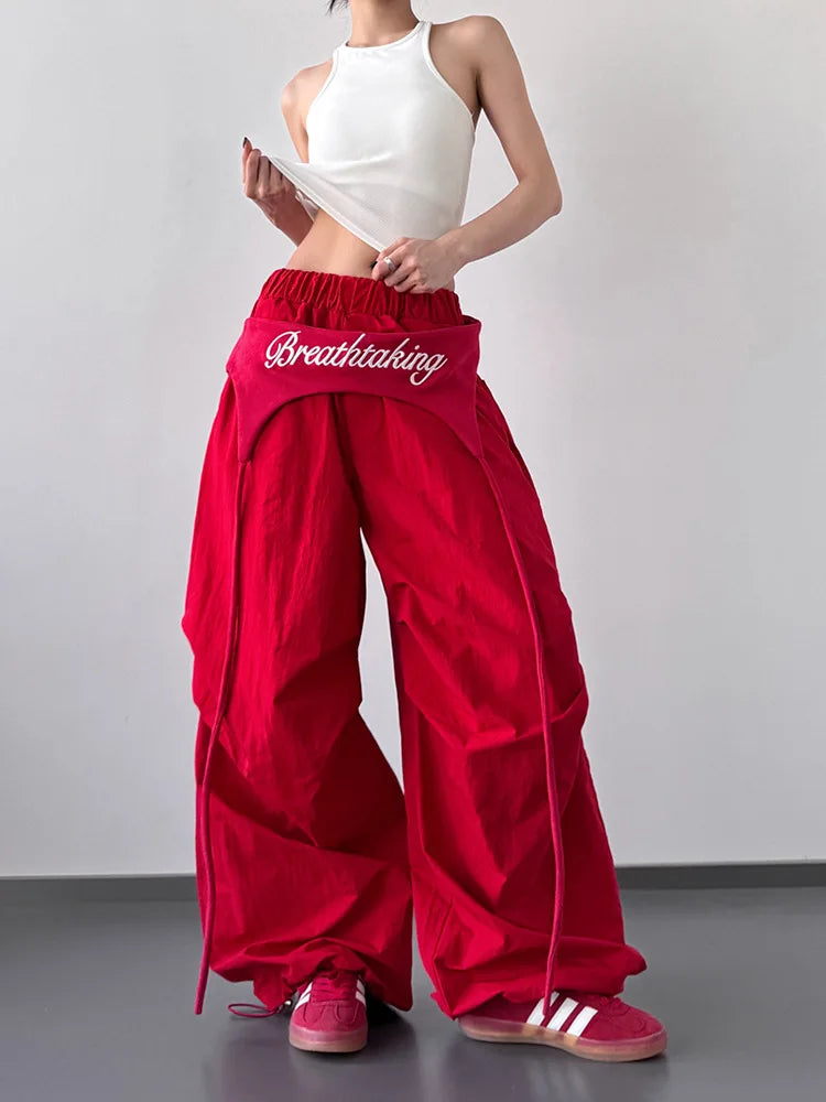 Women's Dance Y2K Style Pants Cross Layer Straps Design Casual Streetwear Wide Leg Cargo Pants For Hip Hop Dance Colorful