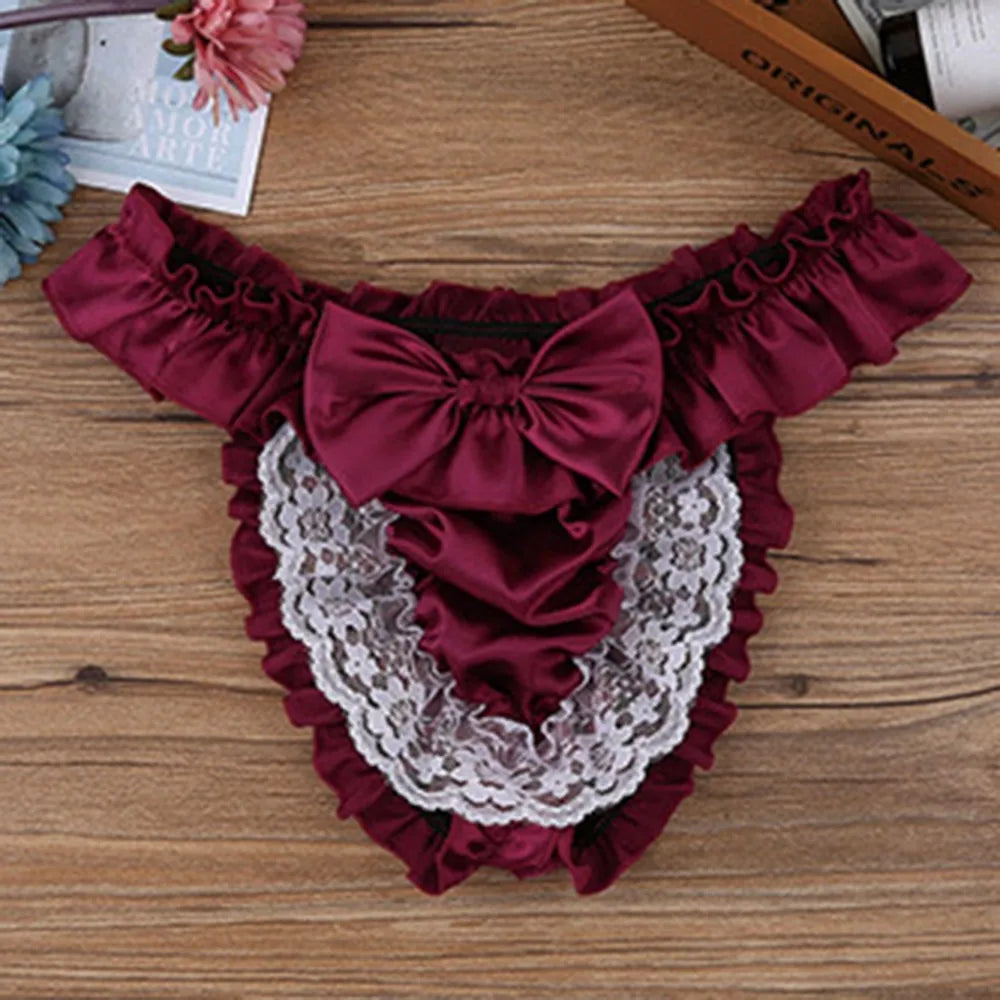 Men Sexy Hollow underpants men Exposed Buttocks Thong Briefs sexy toy mens Panties Sissy Underwear Bowknot Thongs sissy Thongs