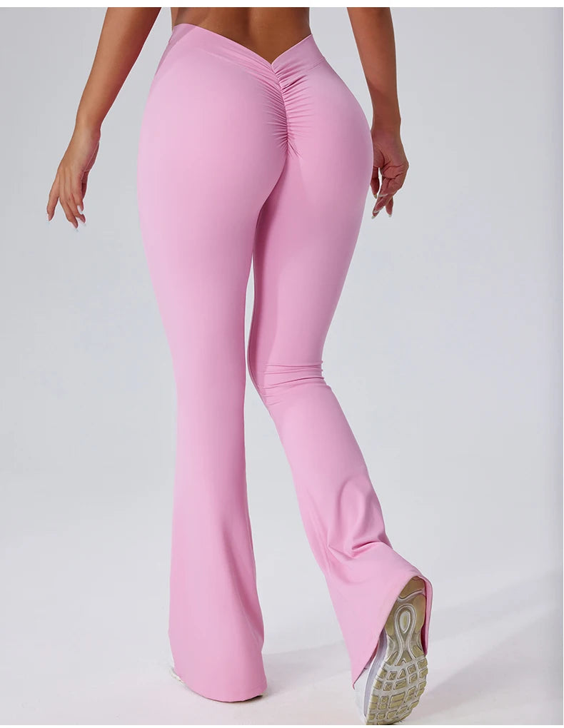 Sexy Sports Leggings Women V Back Scrunch Flares Leggings High Waist Yoga Flares Pants Push Up Gym Leggings Women Yoga Clothes