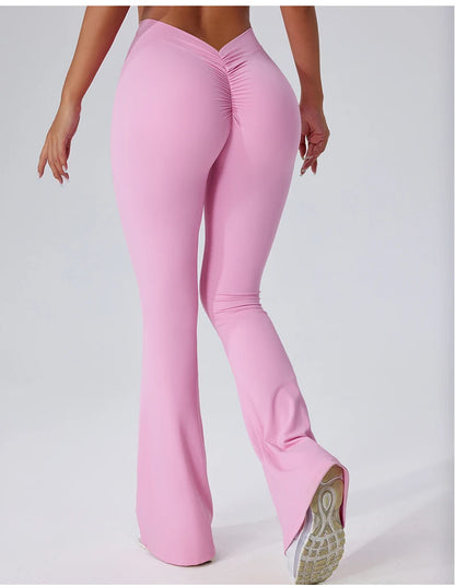 Sexy Sports Leggings Women V Back Scrunch Flares Leggings High Waist Yoga Flares Pants Push Up Gym Leggings Women Yoga Clothes
