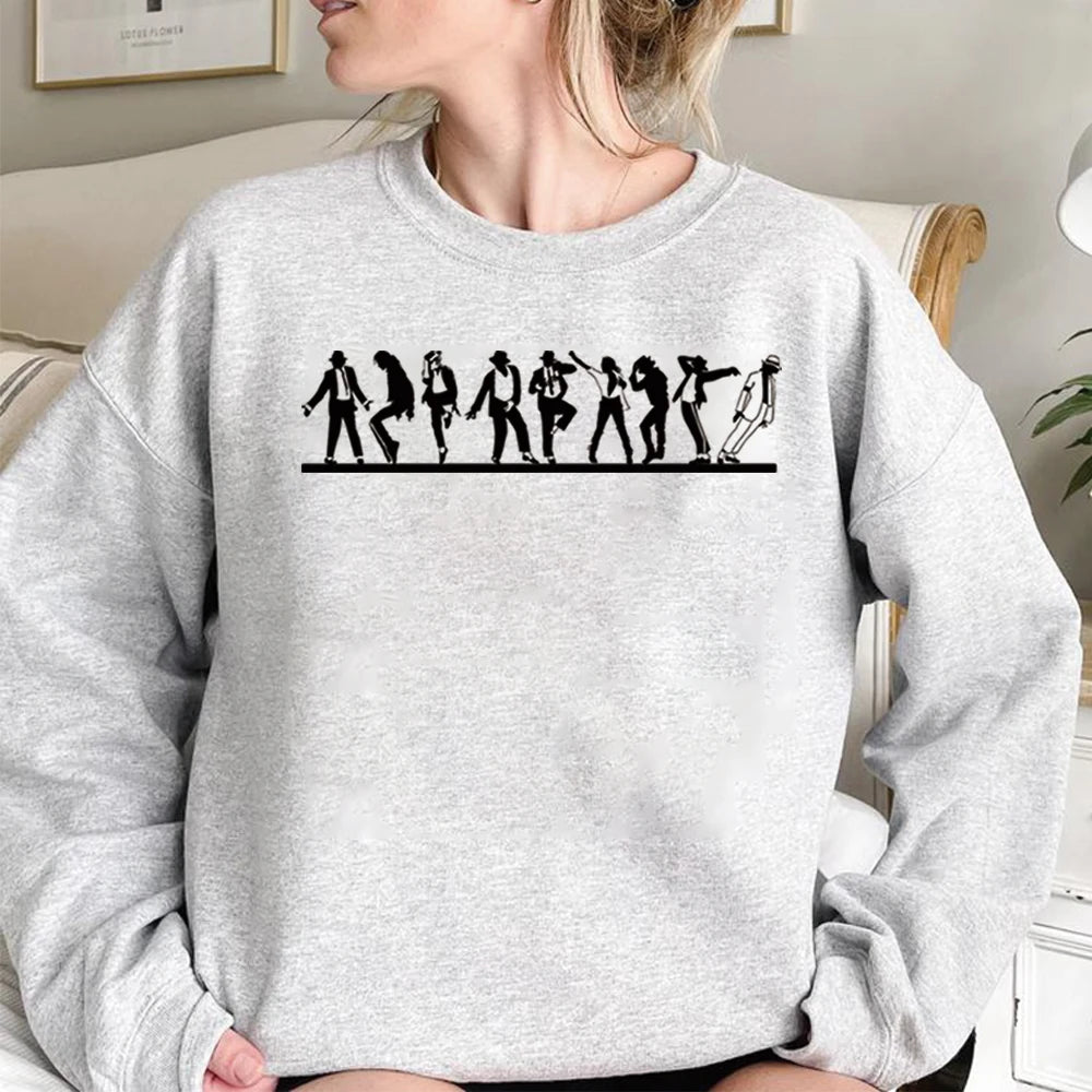 Retro MJ Dance Evolution Sweatshirt King of Pop Graphic Pullover Dance Graphic Shirt Unisex Long Sleeve Sweatshirts Fans Gift