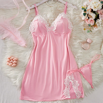 New Green Sexy Strap Women's Bra Set Dress Temptation Ultra Short Split Skirt Sleep Dress Underwear Set Home Underwear Clothing