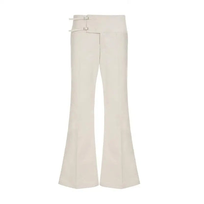 Vintage Y2K Korean Streetwear Pants Woman Low Rise Straight Loose Beige Trousers Button Up Basic 2000S Women Casual Pants