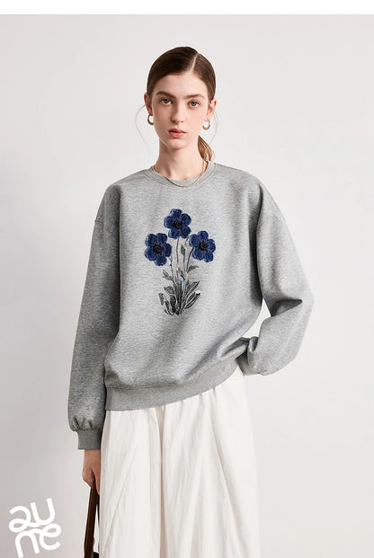 TOYOUTH Women Cotton Sweatshirt 2026 Spring New Knit Striped Turn-Down Collar Loose Unique Stylish Top