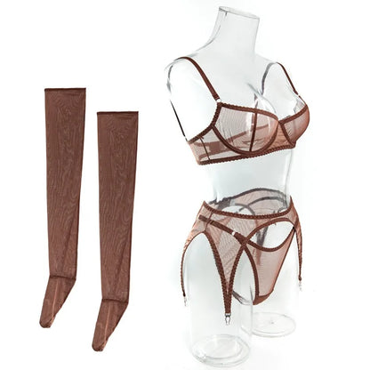 Toucheart Erotic Lingerie with Stockings Mesh Thin Model See-through Patchwork Body Shaping Seductive Women Delicate Underwear