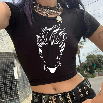 Crop Top T-shirt Hunter X Hunter Tees Cropped Harajuku Cartoon Killua Tshirt Funny Japanese Anime Hisoka T Shirt Tops Y2k Manga