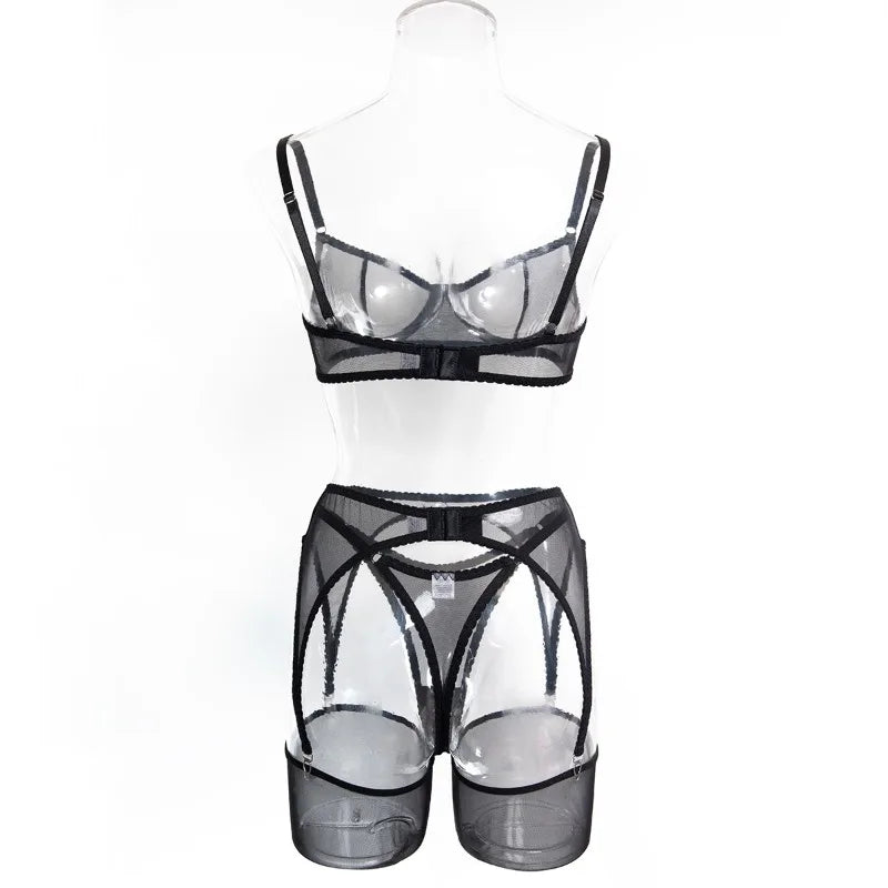 Toucheart Erotic Lingerie with Stockings Mesh Thin Model See-through Patchwork Body Shaping Seductive Women Delicate Underwear