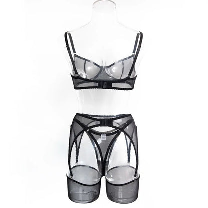 Toucheart Erotic Lingerie with Stockings Mesh Thin Model See-through Patchwork Body Shaping Seductive Women Delicate Underwear