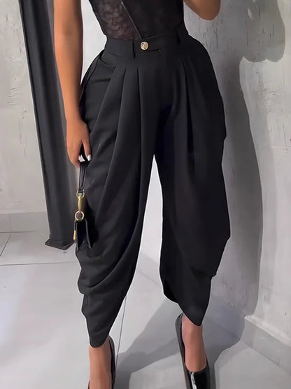 Casual Loose Pants Women Chic High Waist Pleated Wide Leg Trousers Female 2025 Fashion Autumn Lady Pants Bottoms Women Clothes