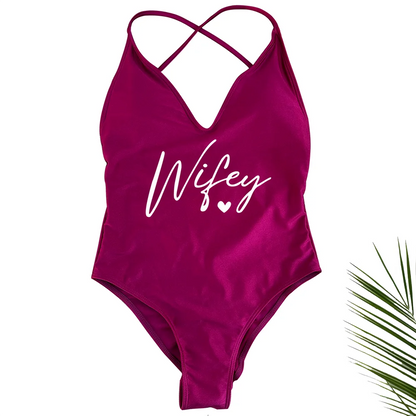 Sexy Padded Wifey One Piece Swimsuit bride Swimwear Women Backless Rose gold Bathing Suit Summer Beachwear monokini Thong