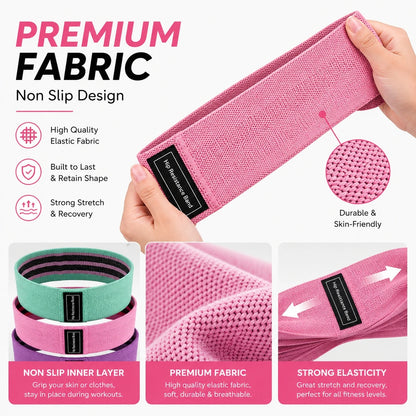 3PCS Fabric Resistance Bands Set for Women, Non Slip Workout Bands for Glutes, Legs & Home Fitness