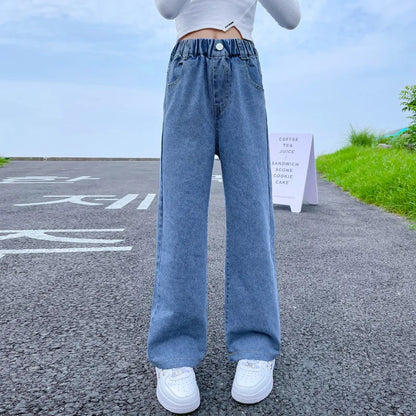 Teenage Girls Jeans 2026 Spring Fall Casual Fashion Loose Ripped Hole Kids Retro Korea Pants School Children Trousers 6 8 10 12Y