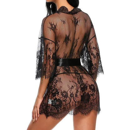 Women Sexy Lingerie Babydoll Erotic Transparent V-Neck Nightdress Robe G-string Costume Lace Sleepwear Dress