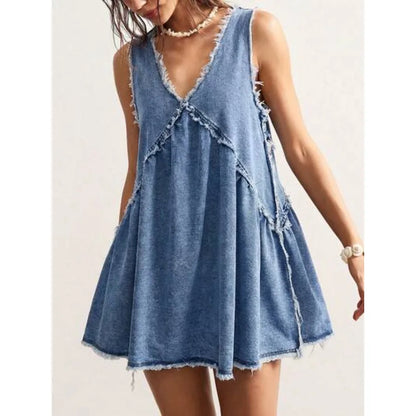 【New style】 BohoFeels Plus Size Solid Color Minimalist Sleeveless Denim Dress Vacation Dress Casual Dresses For Women Casual Dr