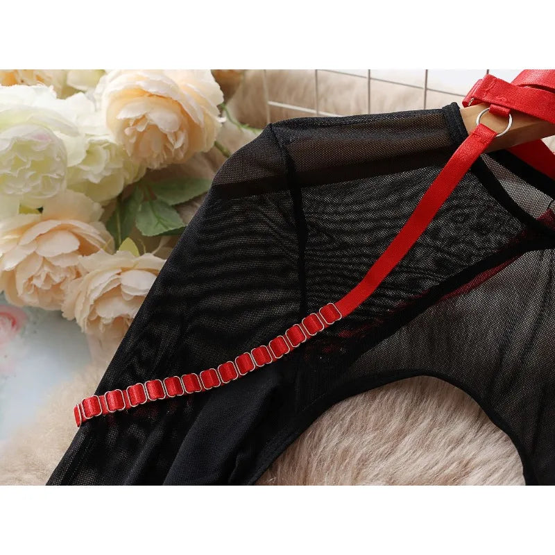 Tornova Sexy Lingerie Set for Women Strap Sexy Lingerie Mesh Splicing Hollow Sexy Lingerie 5-piece Set Halter Underwear Set New