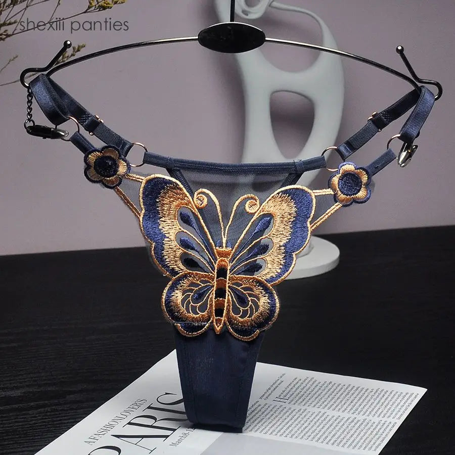 Women's Panties Fashion Sexy Lace Thong Women Butterfly Embroidery Panties Transparent Briefs Panty