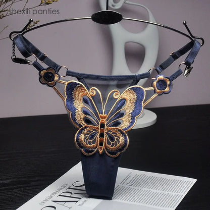 Women's Panties Fashion Sexy Lace Thong Women Butterfly Embroidery Panties Transparent Briefs Panty