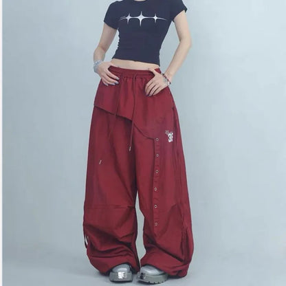 Women's Dance Y2K Style Pants Cross Layer Straps Design Casual Streetwear Wide Leg Cargo Pants For Hip Hop Dance Colorful