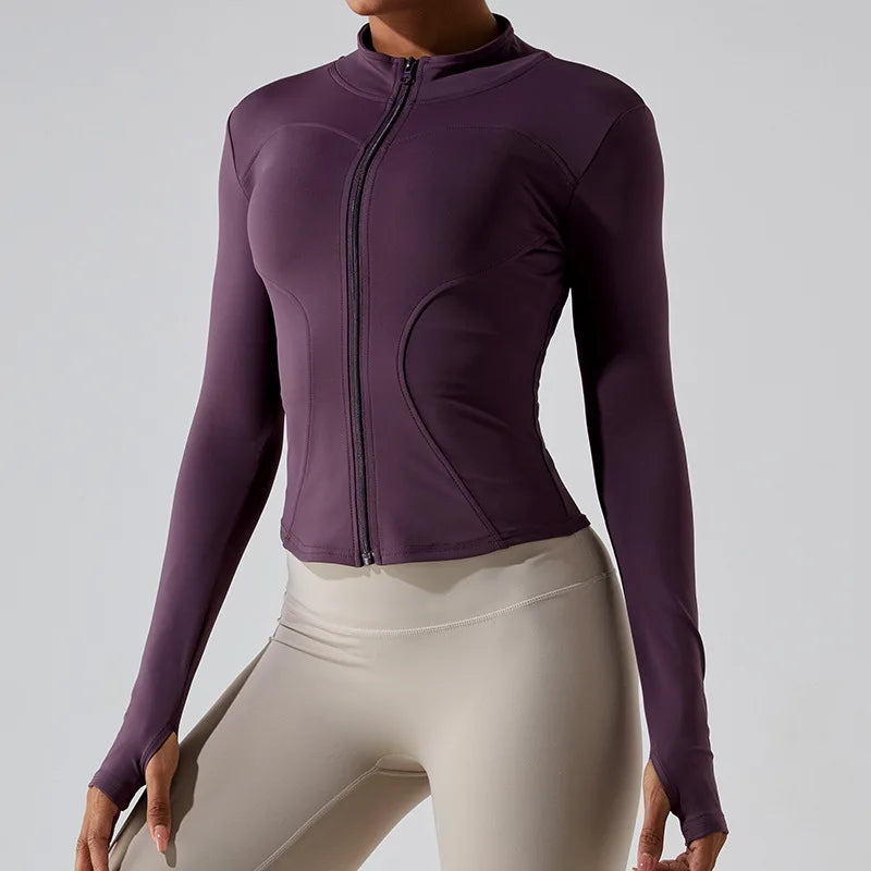 Zipper Long Sleeve Sports Jacket Women Fitness Yoga Shirt Gym Top Activewear Running Coats Push Up Workout Clothes Woman Jacket