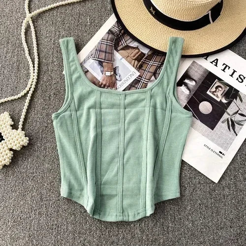 Vintage Denim Tanks Camis for Women Almighty Casual Sleeveless Zipper Spliced Femme Corset Crop Tops Elegant Chic Tank Camisoles