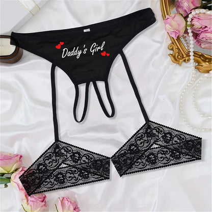 Sexy Suspender Thong with Integrated Leg Loops,Low-rise, No-take-off Elastic Crotchless Couple's Underwear For Party and Casual
