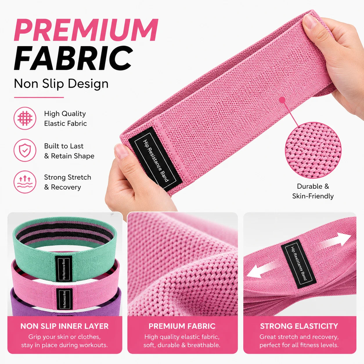 3PCS Fabric Resistance Bands Set for Women, Non Slip Workout Bands for Glutes, Legs & Home Fitness