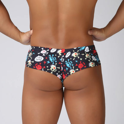 Men Penis Bag Jockstrap Lingerie Soft Hollow Sexy Breathable Boxer Brief Low Rise Skull Print U Pouch Underwear