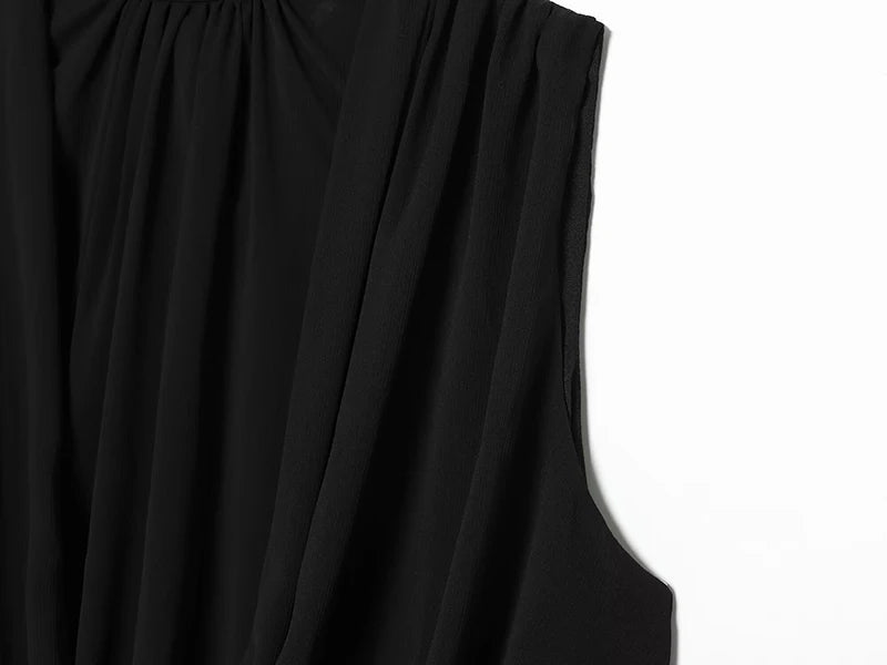 Women's Tops Summer Fashion Pleated Tops Women Turtleneck Sleeveless Tops Casual Female Chic Tops