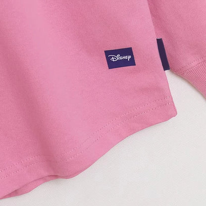Disney World Letter Mickey Mouse Cartoon Print Embroidery Flares Pearl Pink Sweatshirt Sweet Women Long Sleeve Loose Jumper Tops