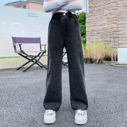 Teenage Girls Jeans 2026 Spring Fall Casual Fashion Loose Ripped Hole Kids Retro Korea Pants School Children Trousers 6 8 10 12Y