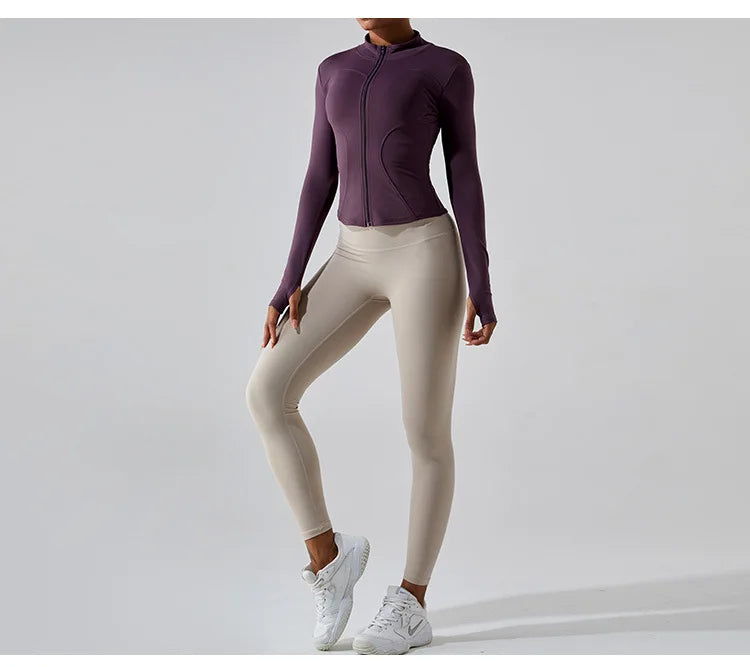 Zipper Long Sleeve Sports Jacket Women Fitness Yoga Shirt Gym Top Activewear Running Coats Push Up Workout Clothes Woman Jacket