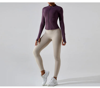Zipper Long Sleeve Sports Jacket Women Fitness Yoga Shirt Gym Top Activewear Running Coats Push Up Workout Clothes Woman Jacket