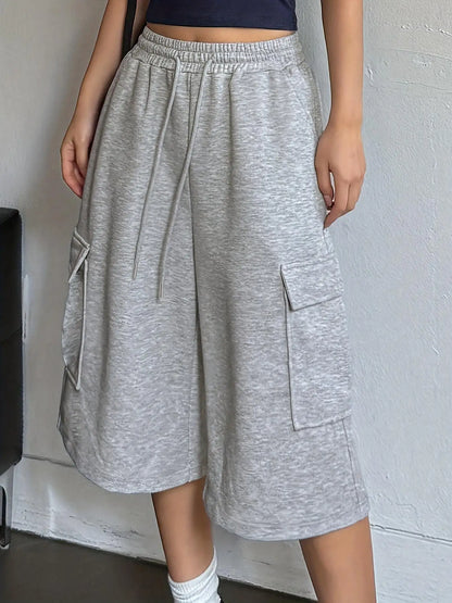 Women Loose Casual Shorts High Waisted Straight Fit Shorts Wide Leg Mid Length Shorts Summer Gray Comfortable Bottoms