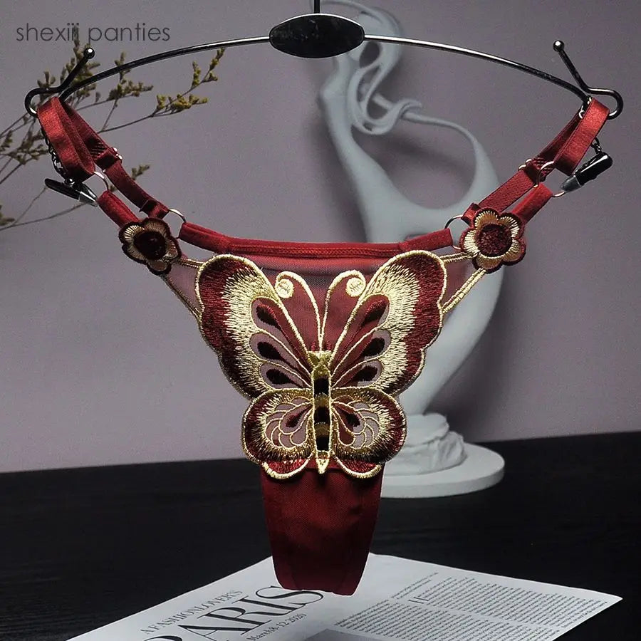 Women's Panties Fashion Sexy Lace Thong Women Butterfly Embroidery Panties Transparent Briefs Panty