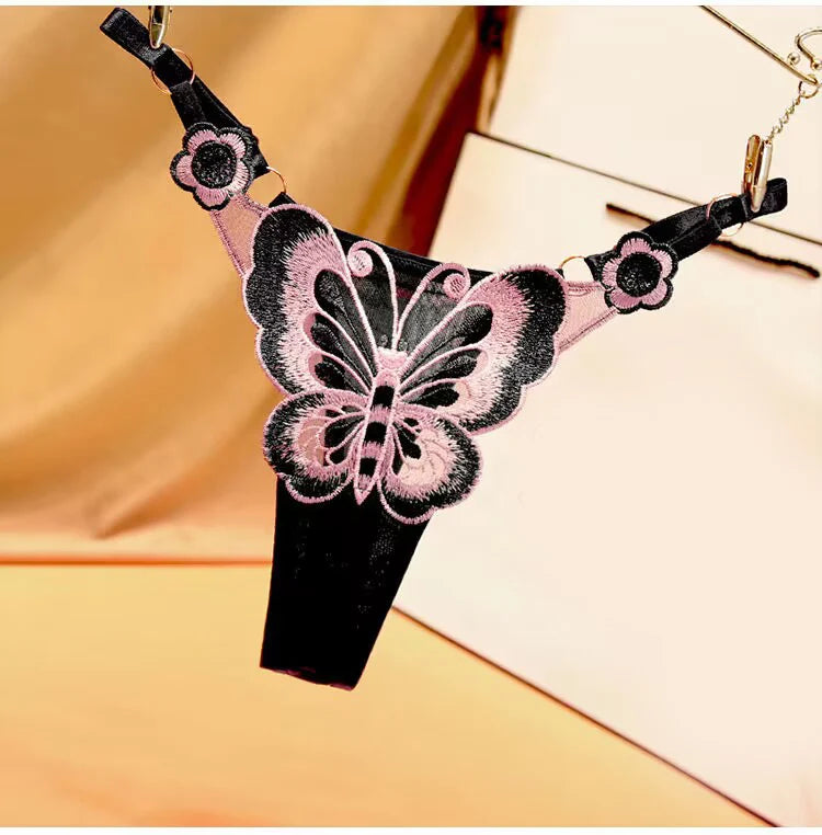 Women's Panties Fashion Sexy Lace Thong Women Butterfly Embroidery Panties Transparent Briefs Panty