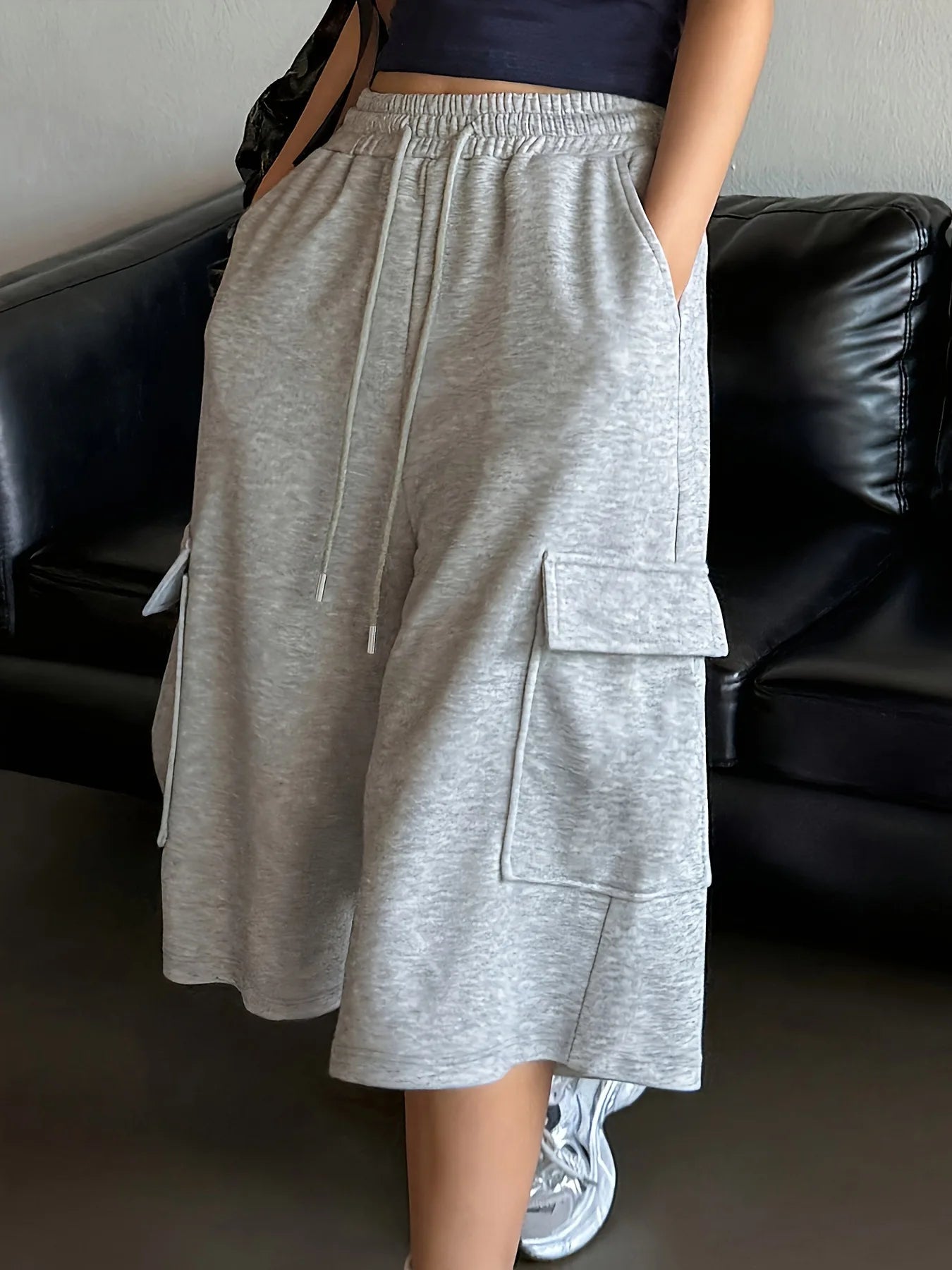 Women Loose Casual Shorts High Waisted Straight Fit Shorts Wide Leg Mid Length Shorts Summer Gray Comfortable Bottoms