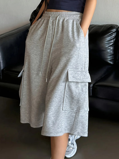 Women Loose Casual Shorts High Waisted Straight Fit Shorts Wide Leg Mid Length Shorts Summer Gray Comfortable Bottoms