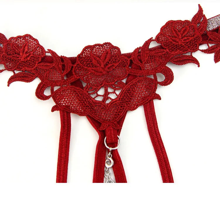 Women Sexy Jewelry Diamond Seductive Erotic Thong G-String Perspective Hollowed Out Embroidery Sexy Underwear Girlfriends Gifts