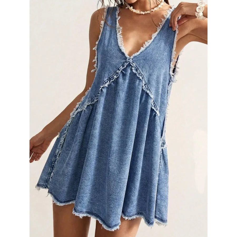 【New style】 BohoFeels Plus Size Solid Color Minimalist Sleeveless Denim Dress Vacation Dress Casual Dresses For Women Casual Dr