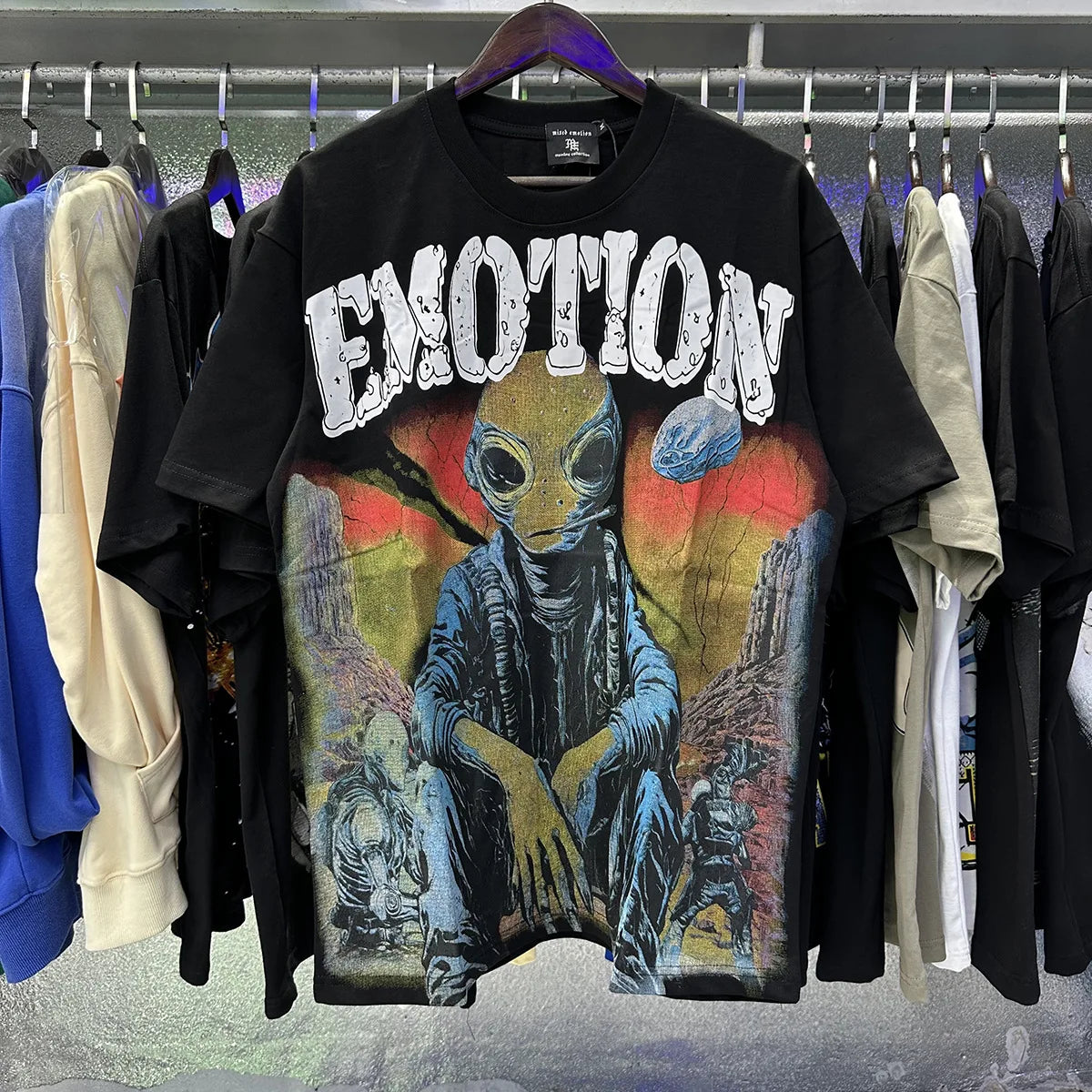 MIXED EMOTION Shirt Rhinestone Short Sleeve Men Women T-shirt Streetwear 100% Cotton Loose Round Neck Top Tees Oversized Tee Top
