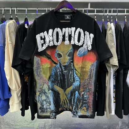 MIXED EMOTION Shirt Rhinestone Short Sleeve Men Women T-shirt Streetwear 100% Cotton Loose Round Neck Top Tees Oversized Tee Top