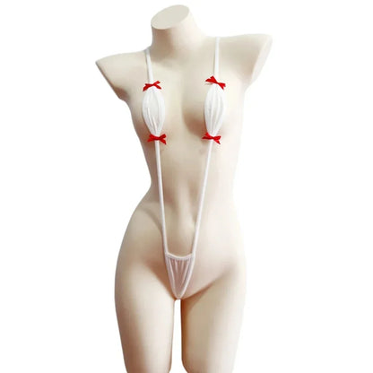 Mini-Bikini Sexy Lingerie,Suspenders Jumpsuit,Added An Adjustable Belt, Featuring Kawaii Bow-Knot,Erotic Swimsuit