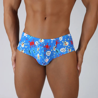 Men Penis Bag Jockstrap Lingerie Soft Hollow Sexy Breathable Boxer Brief Low Rise Skull Print U Pouch Underwear