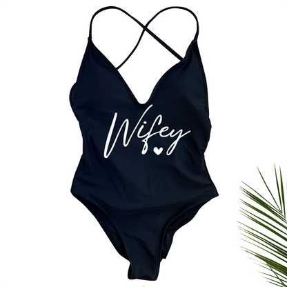 Sexy Padded Wifey One Piece Swimsuit bride Swimwear Women Backless Rose gold Bathing Suit Summer Beachwear monokini Thong