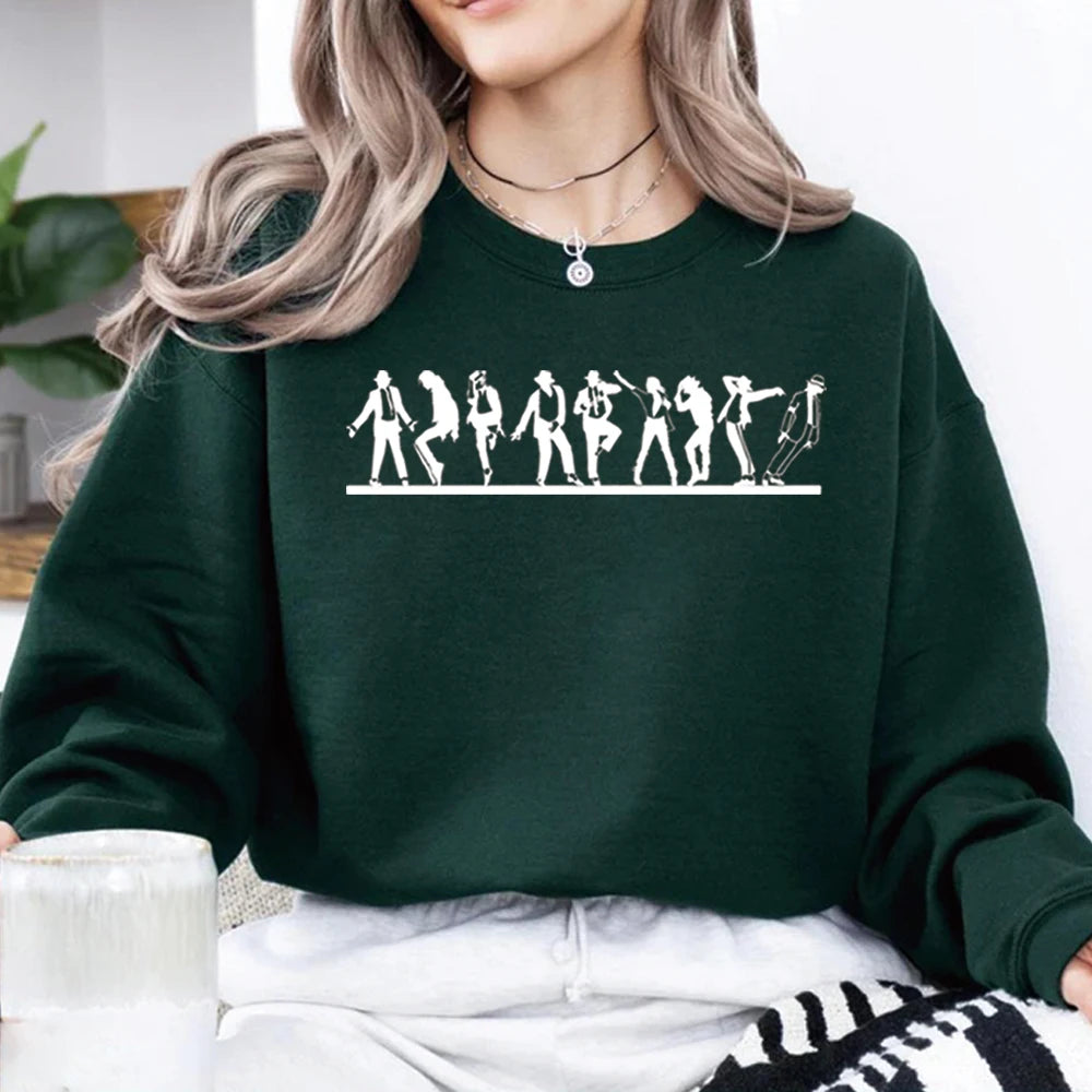 Retro MJ Dance Evolution Sweatshirt King of Pop Graphic Pullover Dance Graphic Shirt Unisex Long Sleeve Sweatshirts Fans Gift